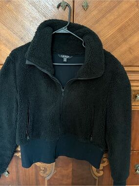Ralph Lauren Black Teddy Sherpa Zip-Up Jacket